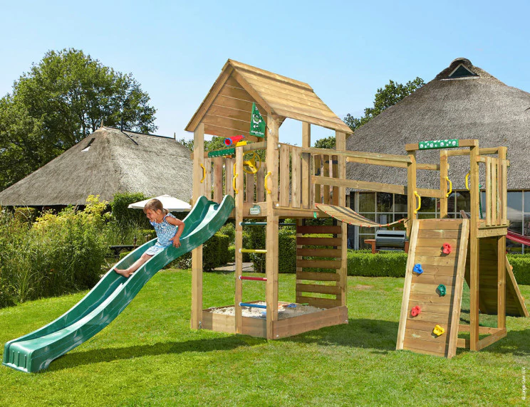 Jungle Cabin | Spielturm aus Holz mit Rutsche & Wackelbrücke