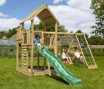 Jungle Palace | Spielturm aus Holz mit Schaukeln & Kletternetz