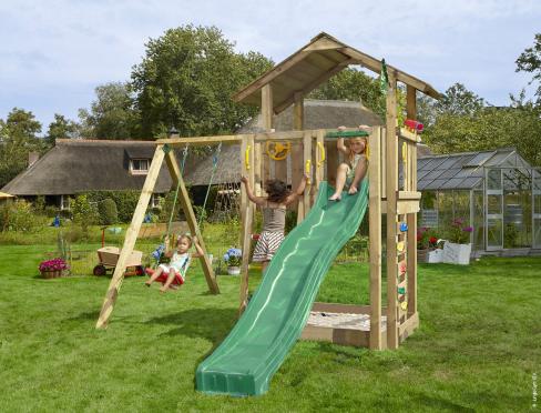 Jungle Chalet | Spielturm aus Holz mit Schaukel