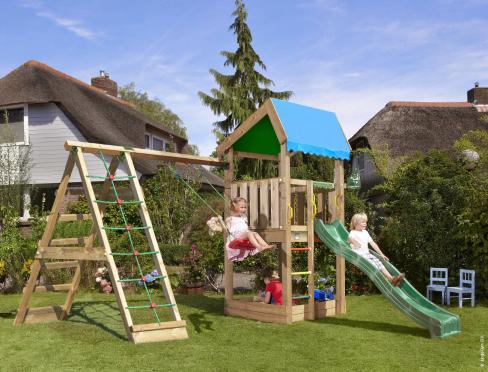 Jungle Home | Spielturm aus Holz mit Schaukel & Kletternetz