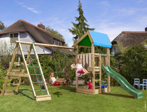 Jungle Home | Spielturm aus Holz mit Schaukeln & Kletternetz