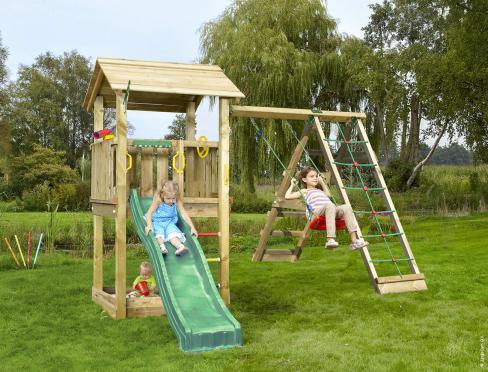 Jungle Casa | Spielturm aus Holz mit Schaukel & Kletternetz