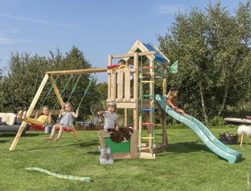 Jungle Viking | Spielturm aus Holz mit Doppelschaukel