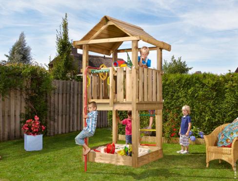 Jungle House | Spielturm aus Holz mit Feuerwehrstange