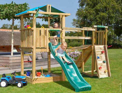 Jungle Hut | Spielturm aus Holz mit Rutsche & Wackelbrücke