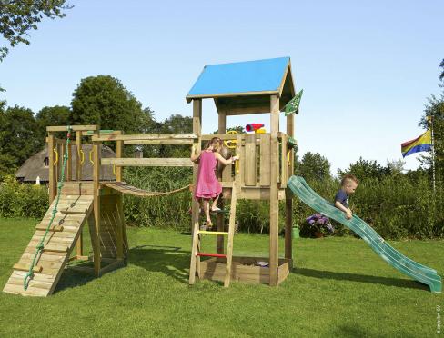 Jungle Castle | Spielturm aus Holz mit Rutsche & Wackelbrücke
