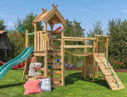 Jungle Teepee | Spielturm aus Holz mit Rutsche & Wackelbrücke