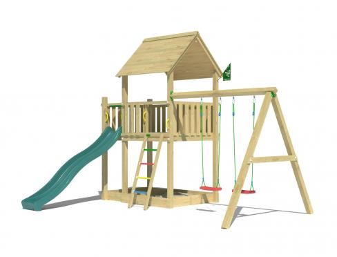 Jungle Silvi | Spielturm aus Holz mit Doppelschaukel