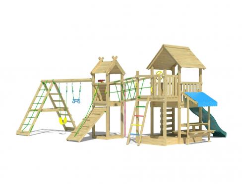 Jungle Pavillon | Spielturm aus Holz mit Schaukeln & Kletternetz