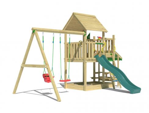 Jungle Lagoon | Spielturm aus Holz mit Doppelschaukel